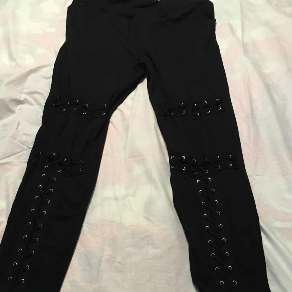 Forever 21 Goth Black Lace-Up Leggings